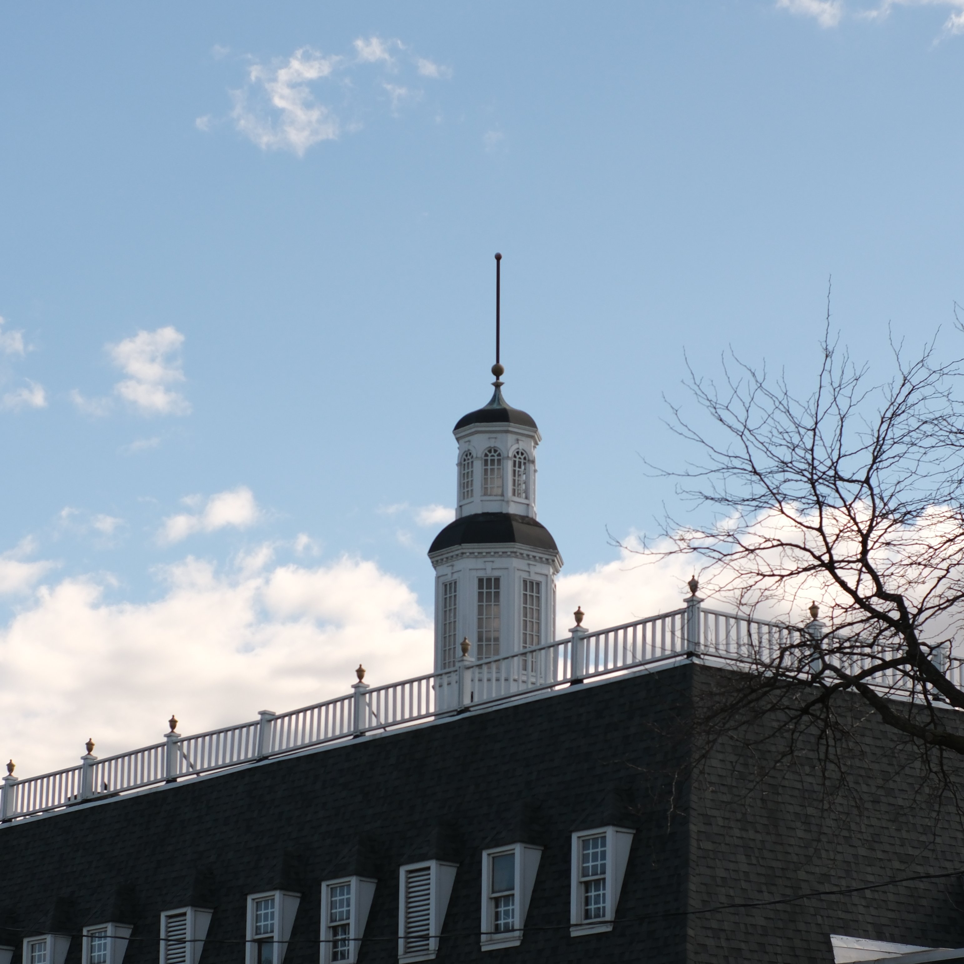 A picture of the spire near the Way Public Library.